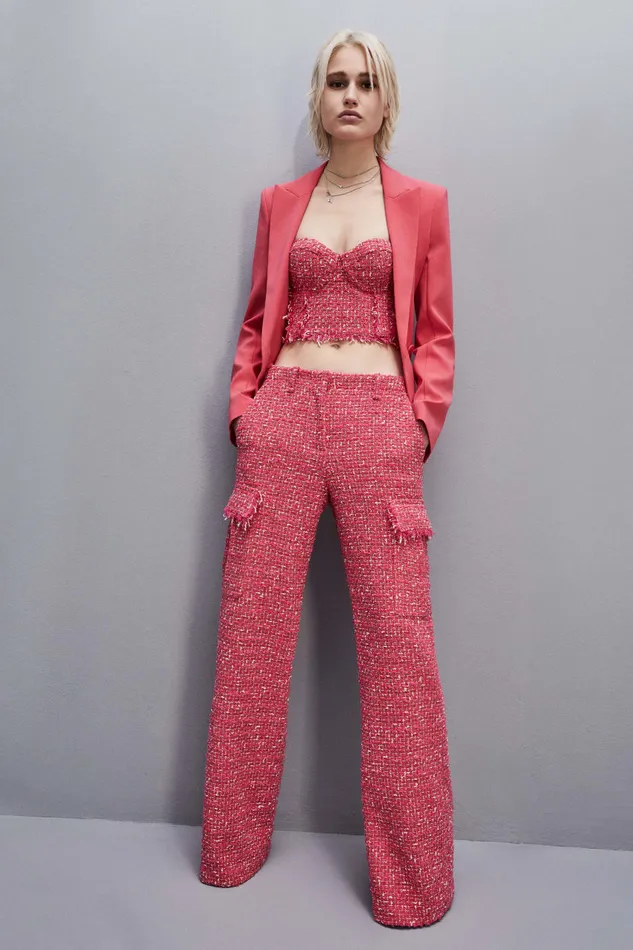 Patrizia Pepe Tweed Bustier Red Hybrid Rose Tweed Apparel Tops