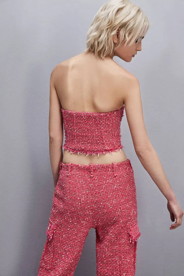 Patrizia Pepe Tweed Bustier Red Hybrid Rose Tweed Apparel Tops