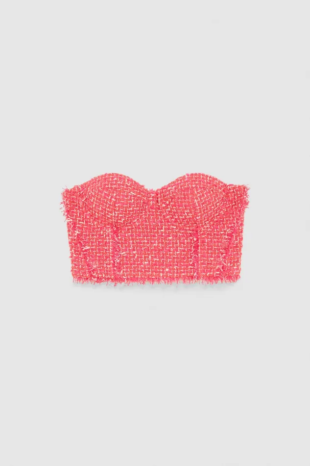Patrizia Pepe Tweed Bustier Red Hybrid Rose Tweed Apparel Tops