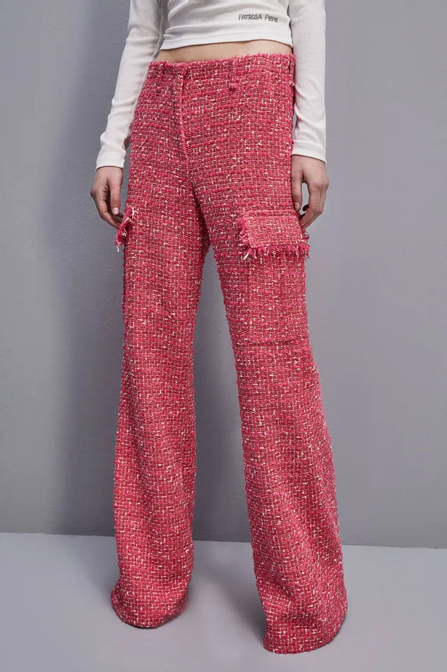 Patrizia Pepe Tweed Cargo Pants Red Hybrid Rose Tweed Apparel Straight Cut