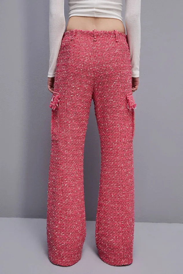 Patrizia Pepe Tweed Cargo Pants Red Hybrid Rose Tweed Apparel Straight Cut