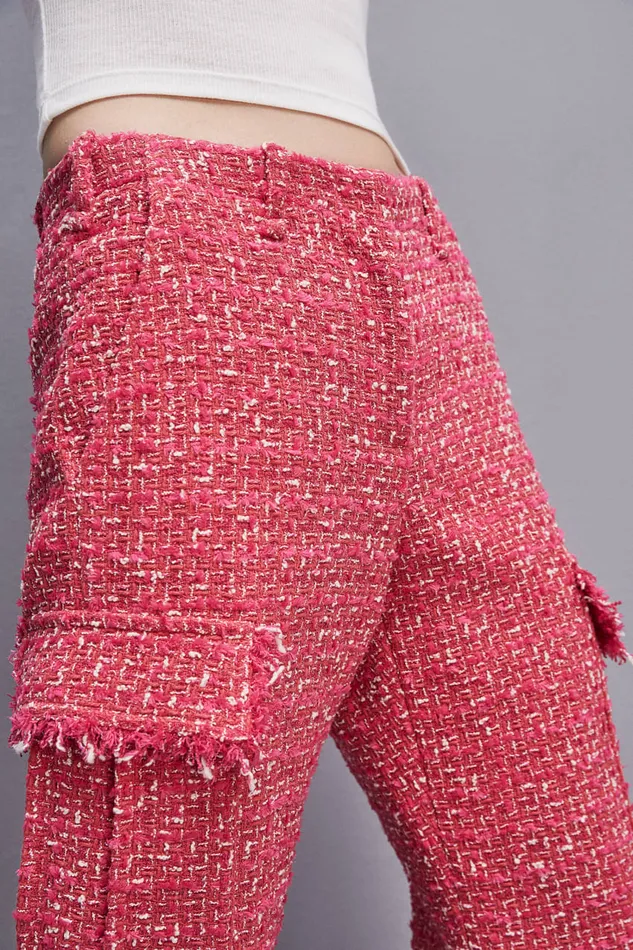 Patrizia Pepe Tweed Cargo Pants Red Hybrid Rose Tweed Apparel Straight Cut