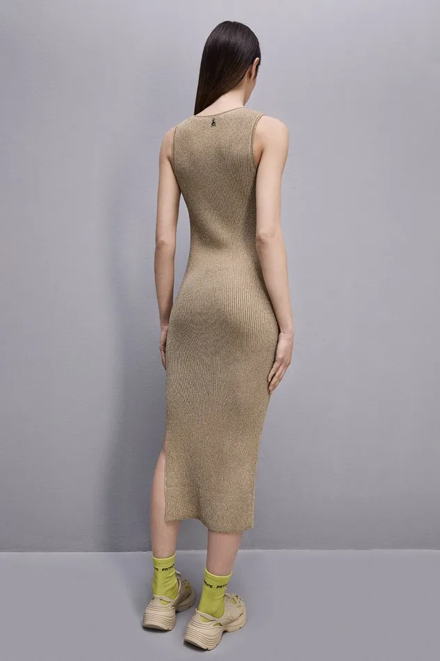 Patrizia Pepe Twotone Lurex Dress Gold Golddesert Beige Apparel Midi