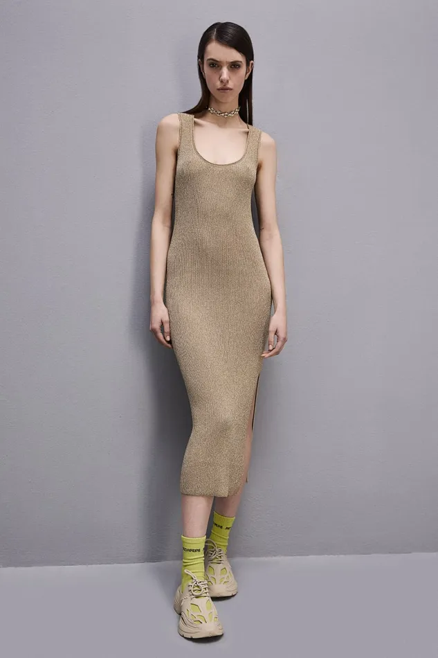 Patrizia Pepe Twotone Lurex Dress Gold Golddesert Beige Apparel Midi