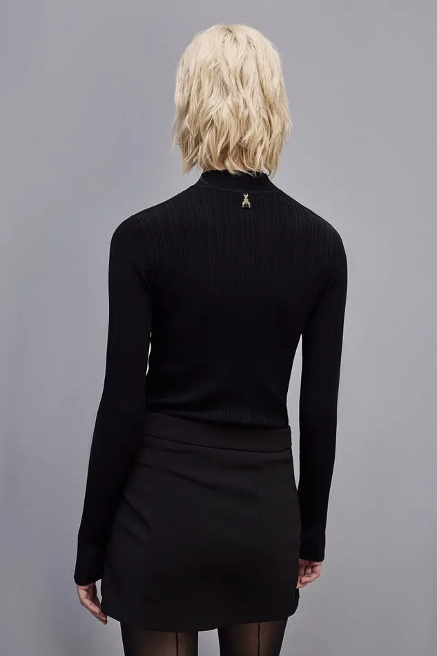 Patrizia Pepe Viscose Ribbed Knit Sweater Black Nero Apparel Sweaters