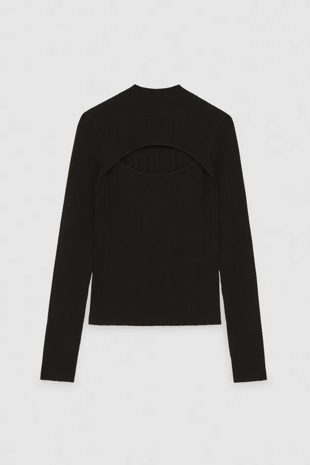 Patrizia Pepe Viscose Ribbed Knit Sweater Black Nero Apparel Sweaters