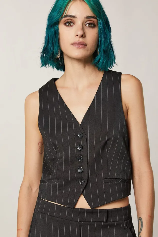 Patrizia Pepe Viscose Vest Black Blackandbeige Stripes Apparel Jackets