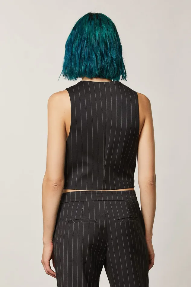 Patrizia Pepe Viscose Vest Black Blackandbeige Stripes Apparel Jackets