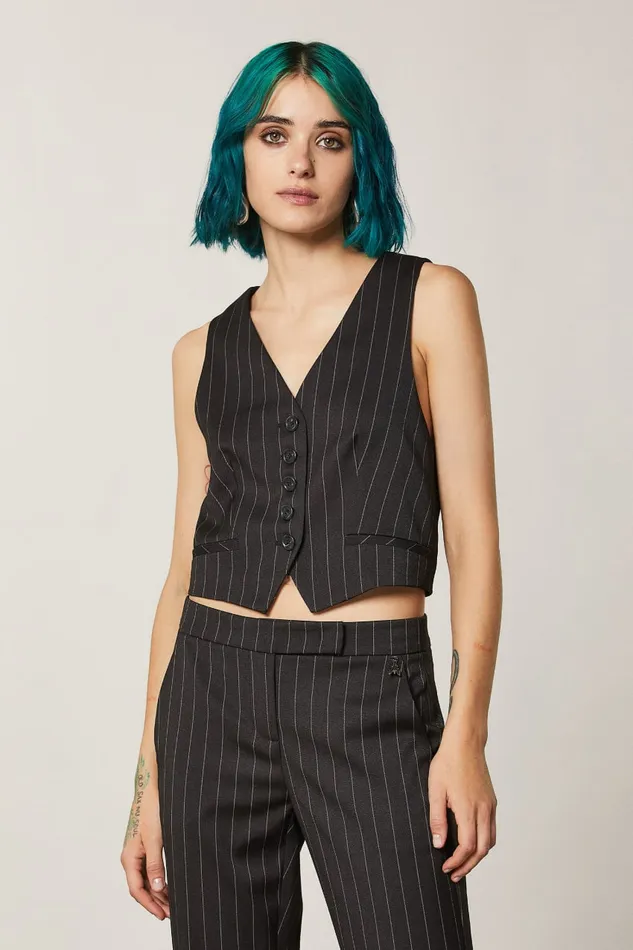 Patrizia Pepe Viscose Vest Black Blackandbeige Stripes Apparel Jackets