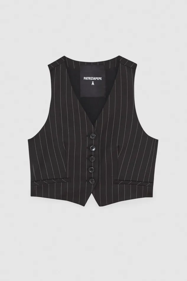 Patrizia Pepe Viscose Vest Black Blackandbeige Stripes Apparel Jackets