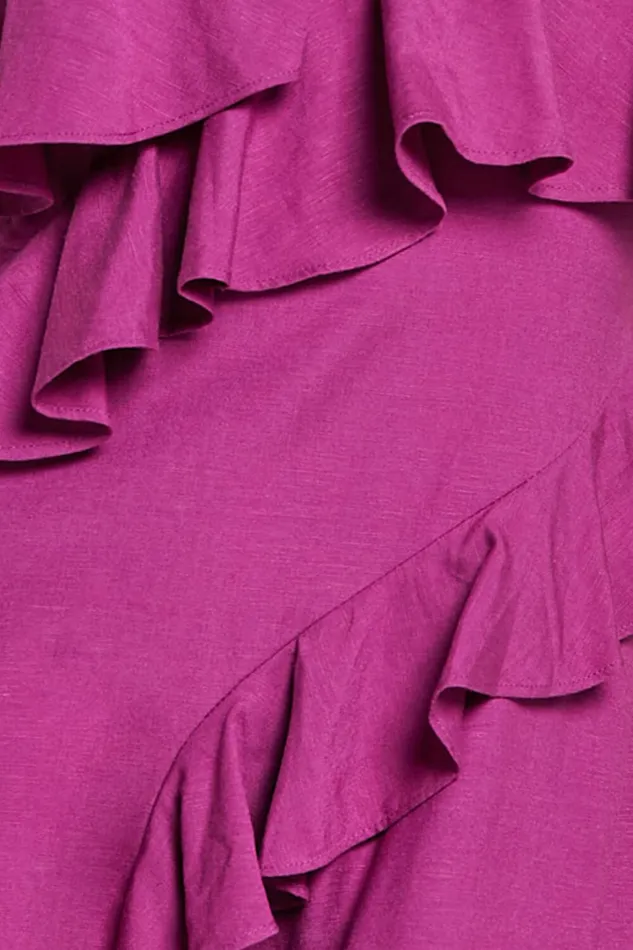 Pearline Midi Dress 8211 Linen Look Frill Detail Thigh Split Slip Dress In Grape Women Showpo Dresses