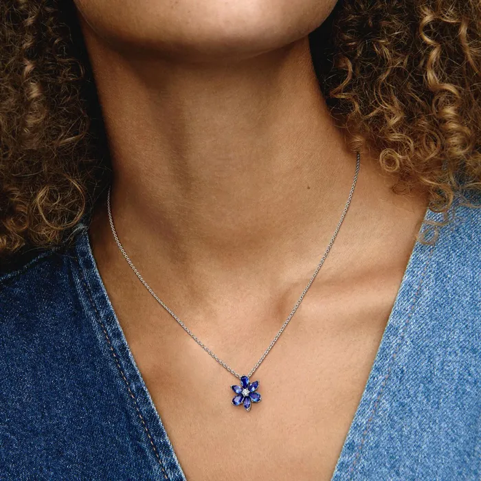 Pendant Necklaces Women Pandora Sparkling Blue Herbarium Cluster Pendant Necklace