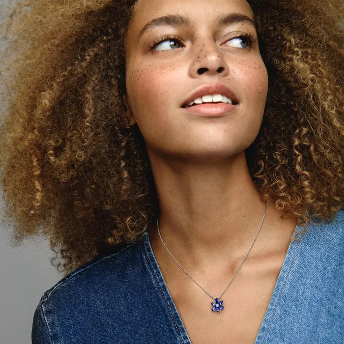 Pendant Necklaces Women Pandora Sparkling Blue Herbarium Cluster Pendant Necklace
