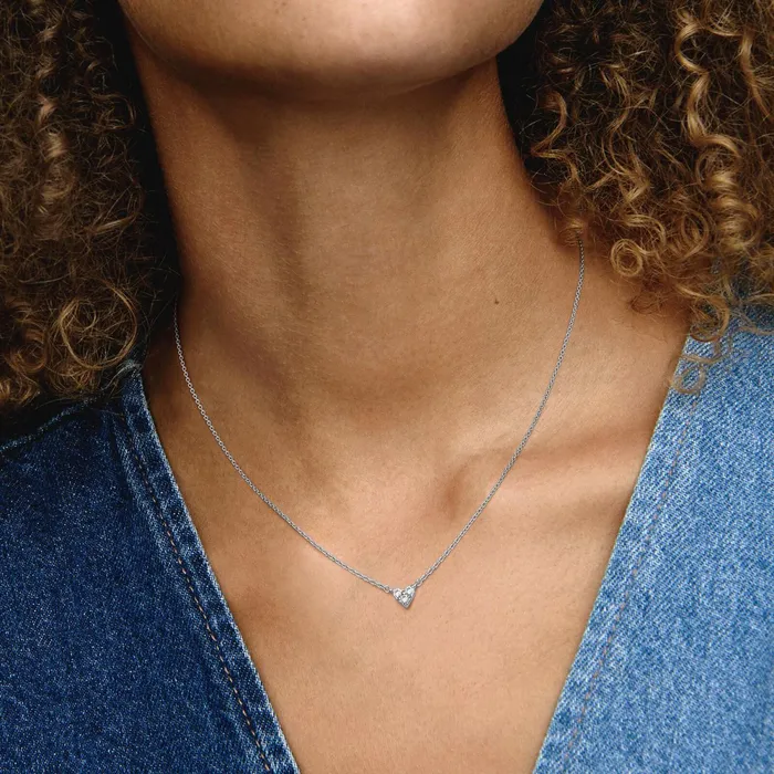 Pendant Necklaces Women Pandora Triple Stone Heart Collier Necklace Sterling Silver