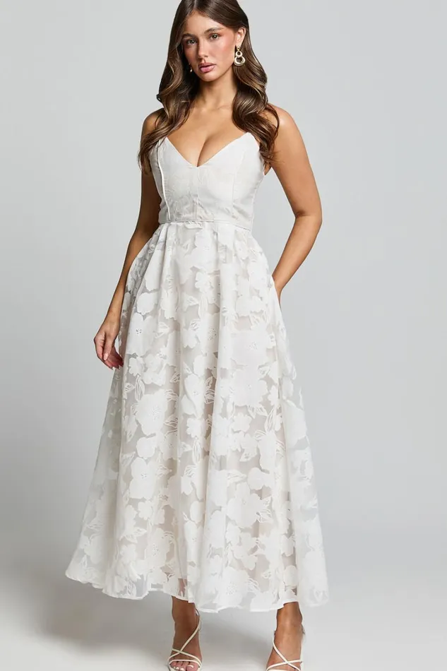 Philine Midi Dress 8211 Jacquard Plunge Fit And Flare Dress In White Women Showpo Curve Clothes Philine Midi Dress 8211 Jacquard Plunge Fit And Flare Dress In White Women Showpo Curve Clothes