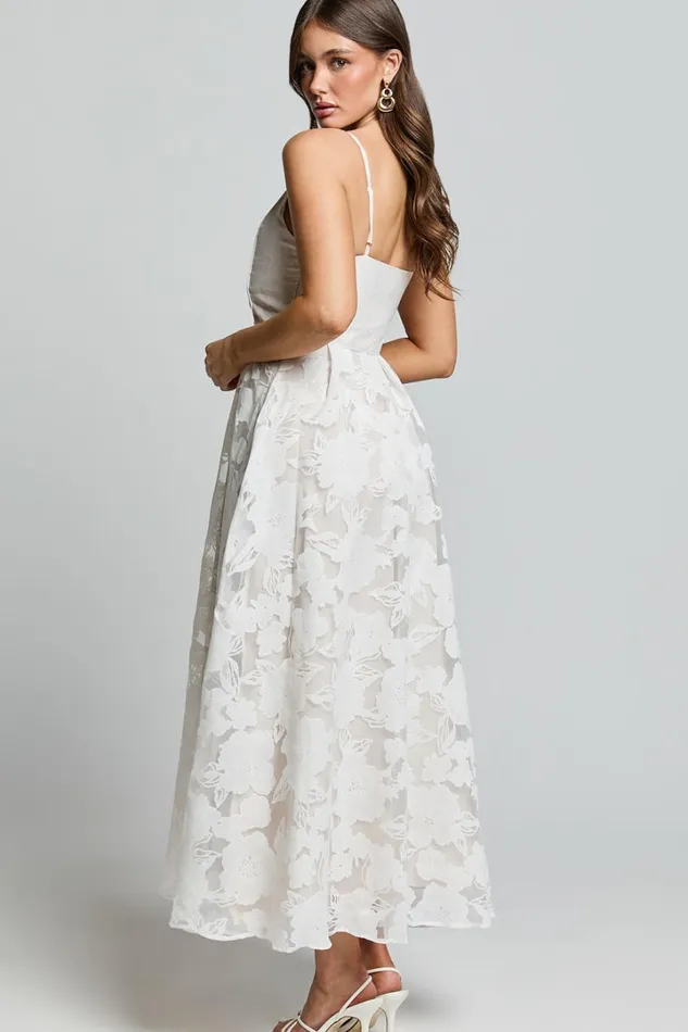 Philine Midi Dress 8211 Jacquard Plunge Fit And Flare Dress In White Women Showpo Curve Clothes