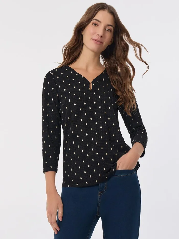 Plus Keyhole Neckline Sparkle Accent Top Women Jones New York Plus Tops