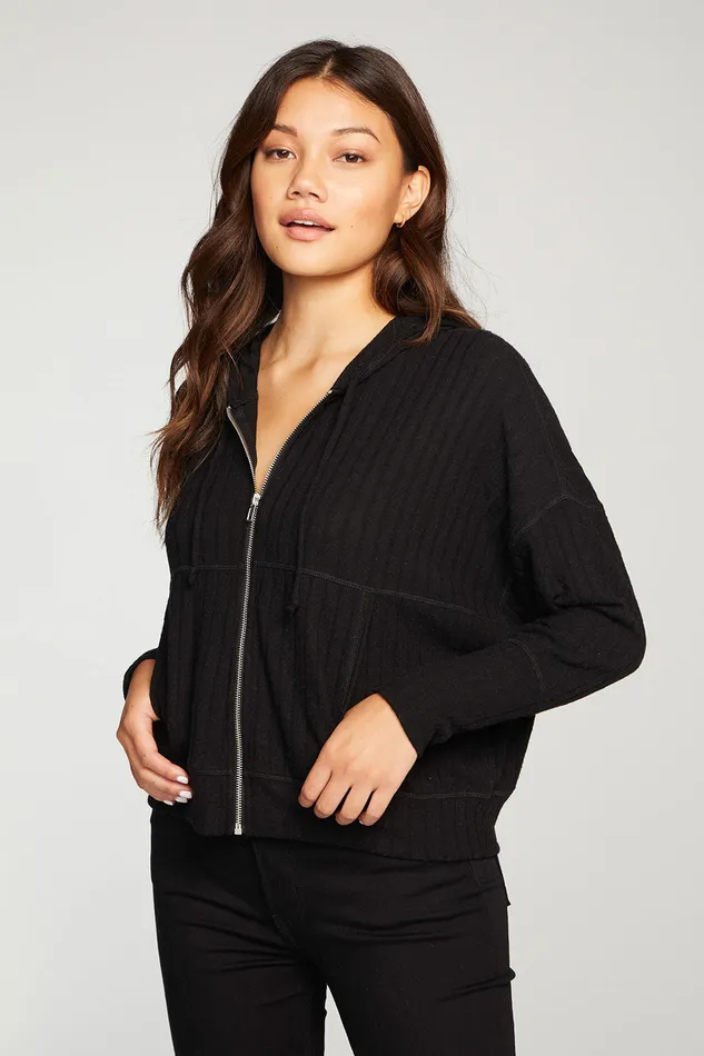 Poor Boy Rib Long Sleeve Oversized Easy Zip Up Hoodie Womens Outerwear Chaser Brand Poor Boy Rib Long Sleeve Oversized Easy Zip Up Hoodie Womens Outerwear Chaser Brand