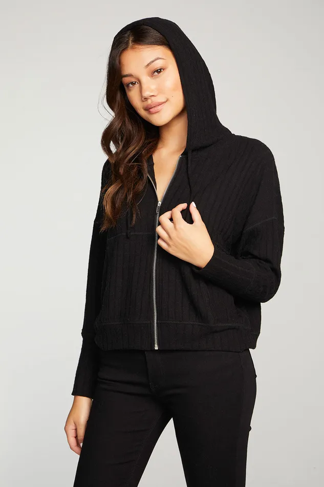 Poor Boy Rib Long Sleeve Oversized Easy Zip Up Hoodie Womens Outerwear Chaser Brand Poor Boy Rib Long Sleeve Oversized Easy Zip Up Hoodie Womens Outerwear Chaser Brand