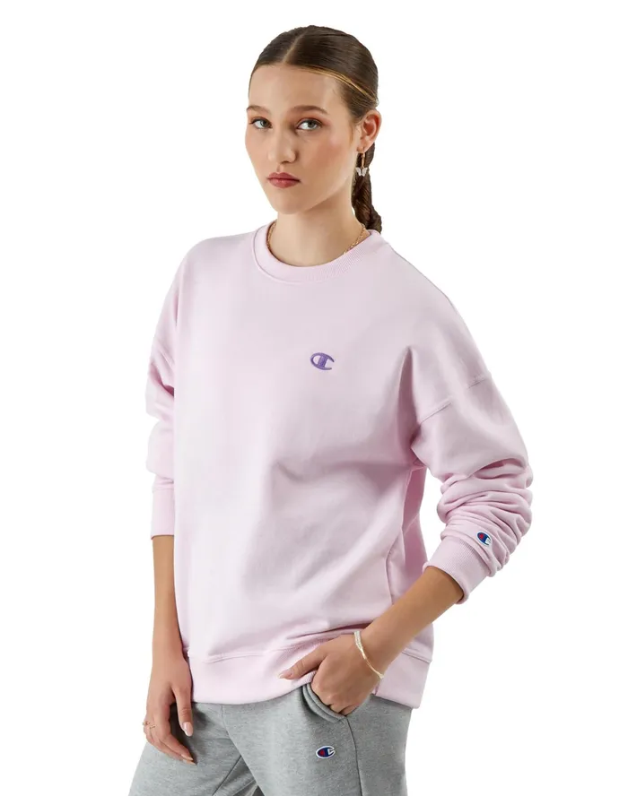 Powerblend Crewneck Sweatshirt C Logo Chantilly Pink Women Champion Hoodies and Sweatshirts