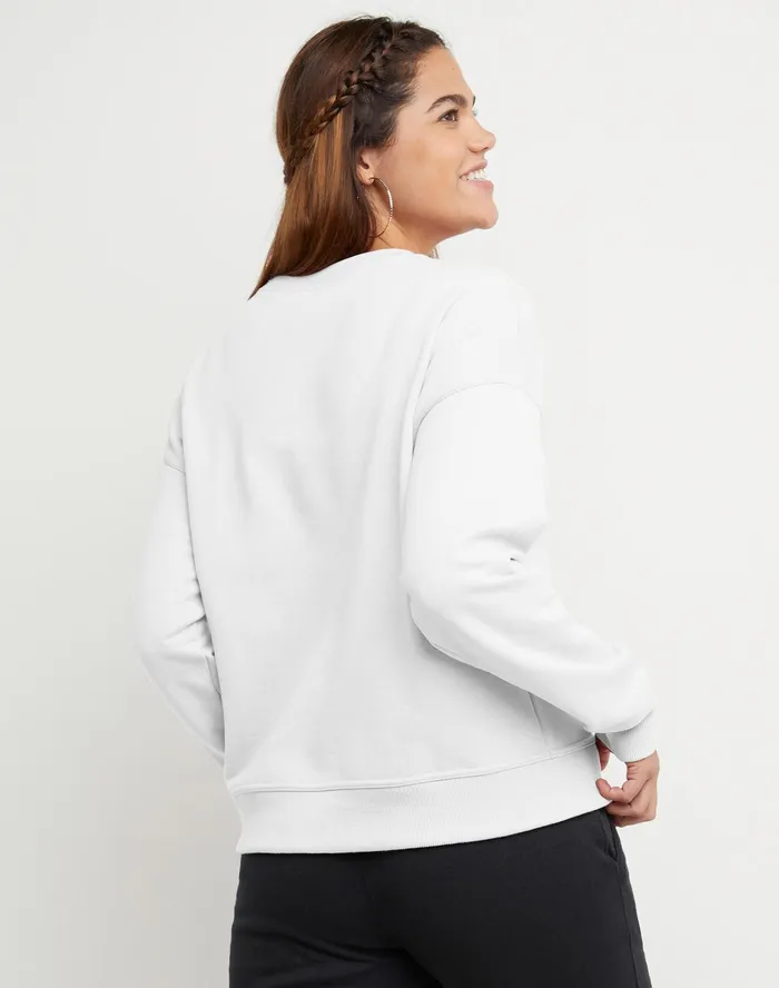 Powerblend Crewneck Sweatshirt C Logo White Women Champion Hoodies and Sweatshirts