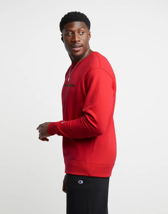Powerblend Crewneck Sweatshirt Classic Script Team Red Scarlet Men Champion Hoodies and Sweatshirts