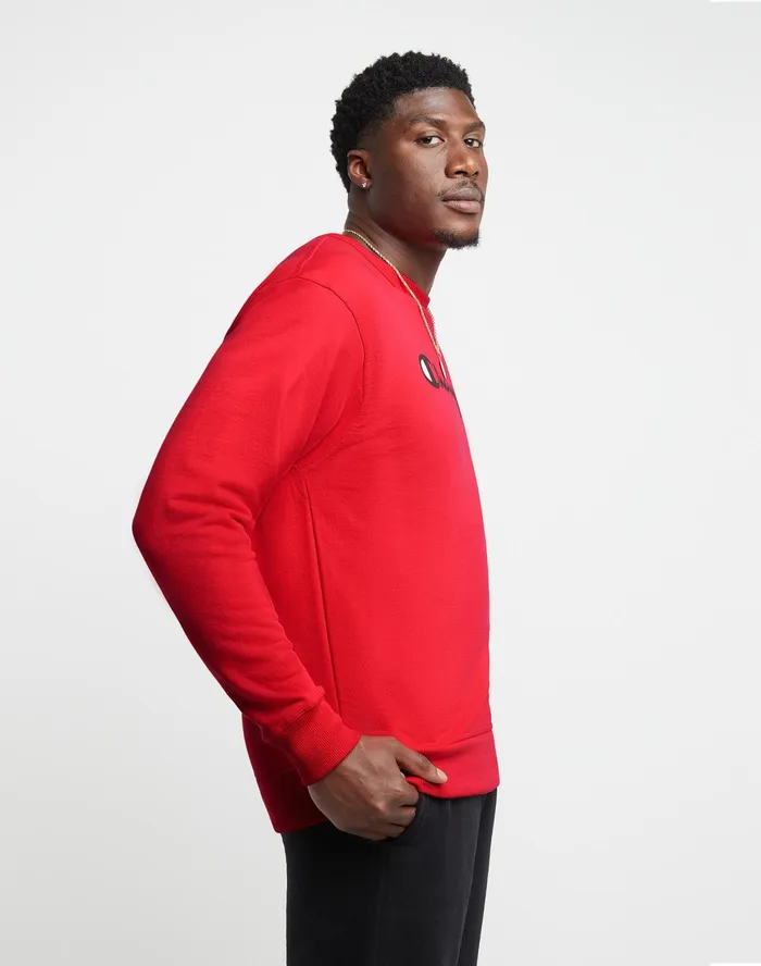 Powerblend Crewneck Sweatshirt Classic Script Team Red Scarlet Men Champion Hoodies and Sweatshirts