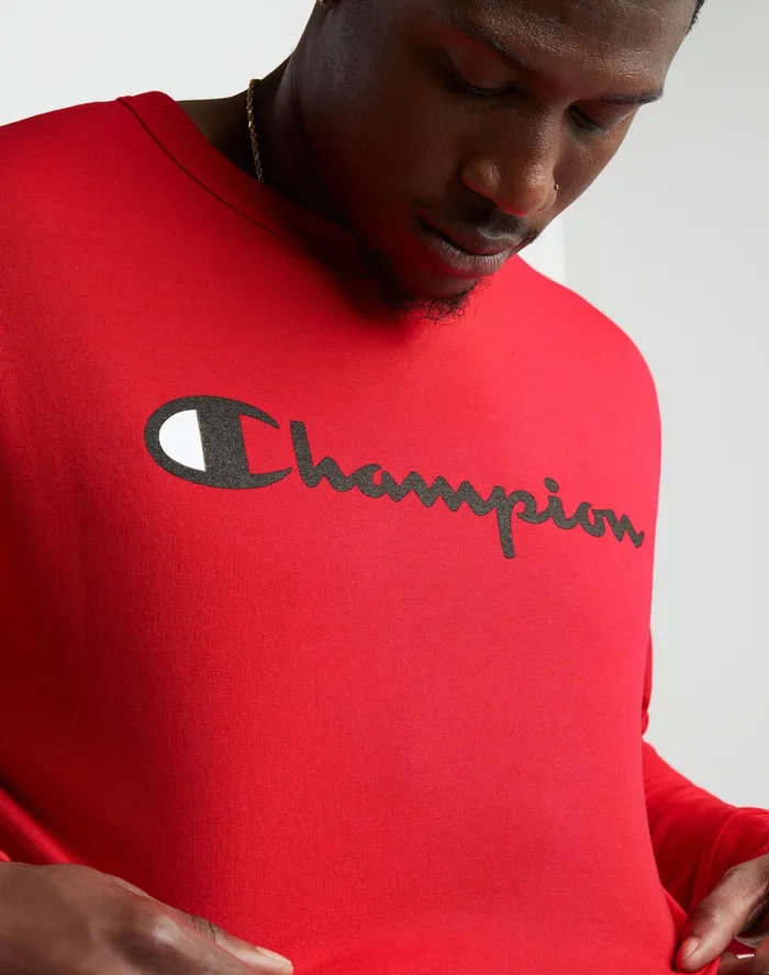 Powerblend Crewneck Sweatshirt Classic Script Team Red Scarlet Men Champion Hoodies and Sweatshirts