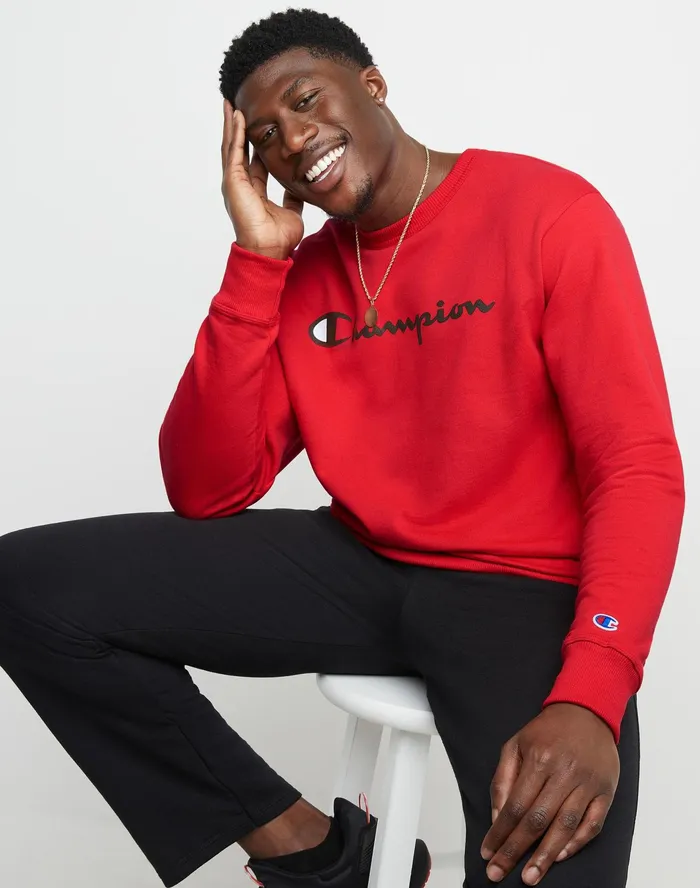 Powerblend Crewneck Sweatshirt Classic Script Team Red Scarlet Men Champion Hoodies and Sweatshirts