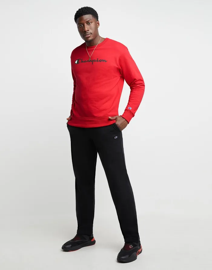 Powerblend Crewneck Sweatshirt Classic Script Team Red Scarlet Men Champion Hoodies and Sweatshirts