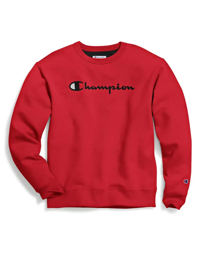 Powerblend Crewneck Sweatshirt Classic Script Team Red Scarlet Men Champion Hoodies and Sweatshirts