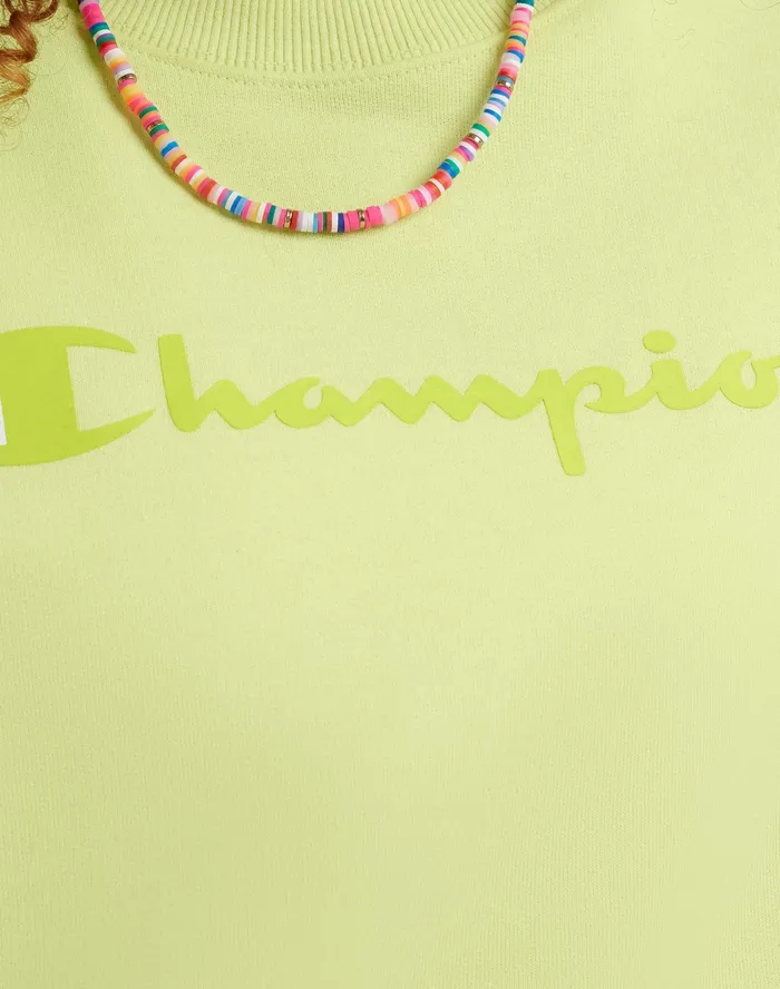 Powerblend Crewneck Sweatshirt Script Logo Frozen Lime Women Champion Hoodies and Sweatshirts