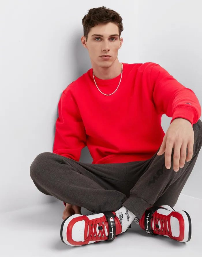 Powerblend Fleece Crew C Logo Team Red Scarlet Men Champion Hoodies and Sweatshirts