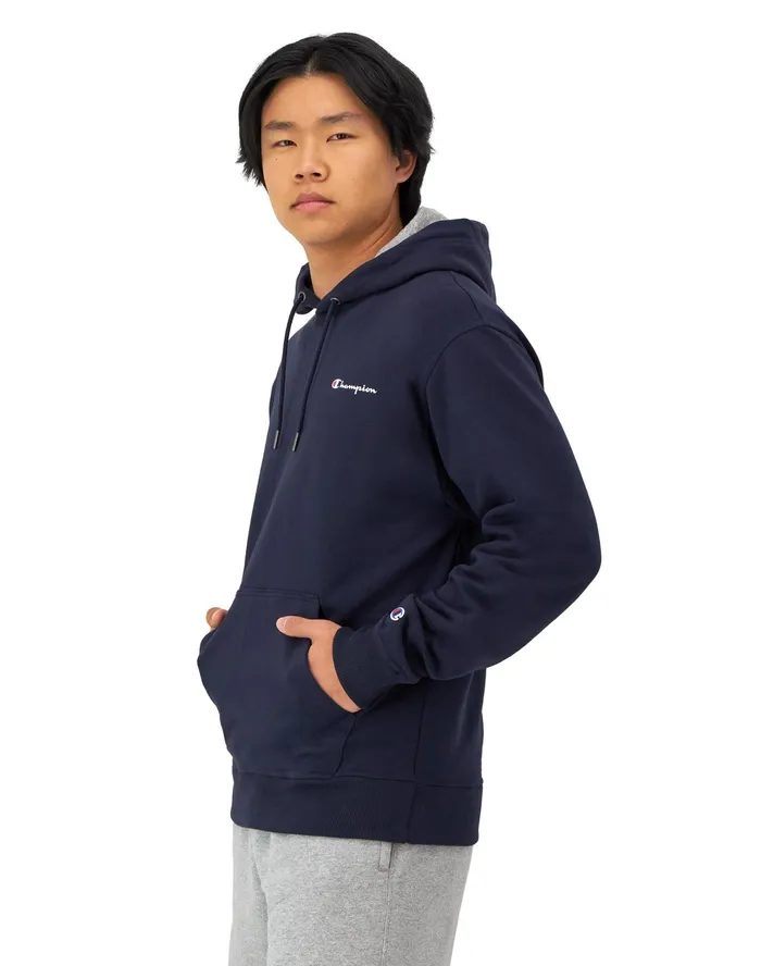 Powerblend Hoodie Classic Script Logo Navy Men Champion Hoodies and Sweatshirts