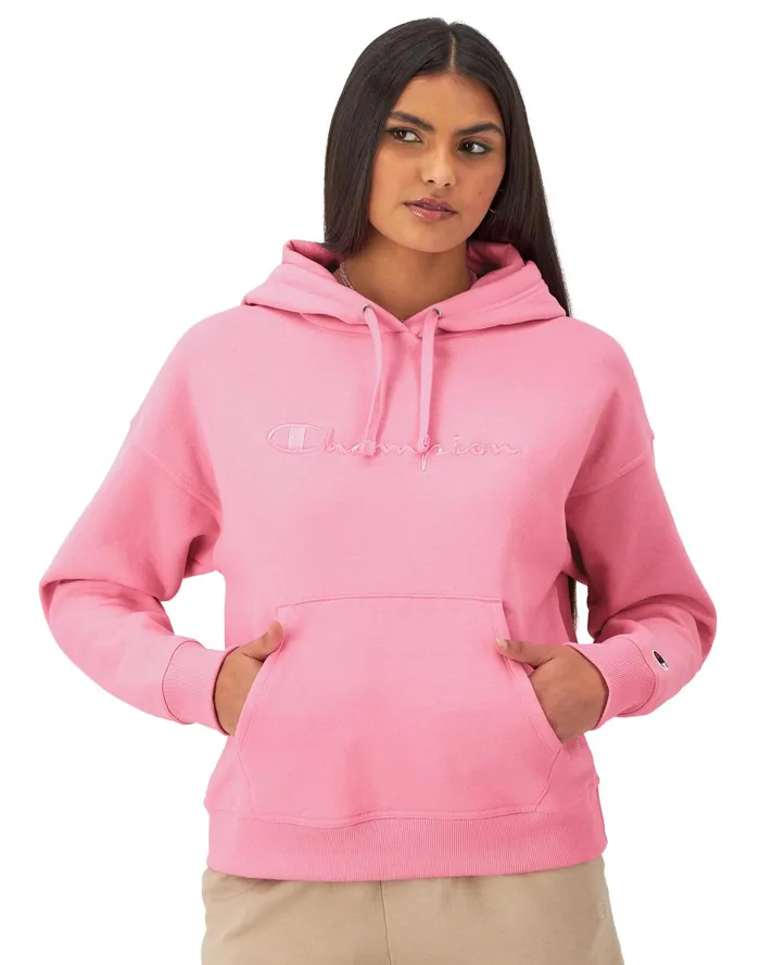 Powerblend Hoodie Full Embroidered Script Logo Plus Size Marzipan Pink Women Champion Hoodies and Sweatshirts Powerblend Hoodie Full Embroidered Script Logo Plus Size Marzipan Pink Women Champion Hoodies and Sweatshirts