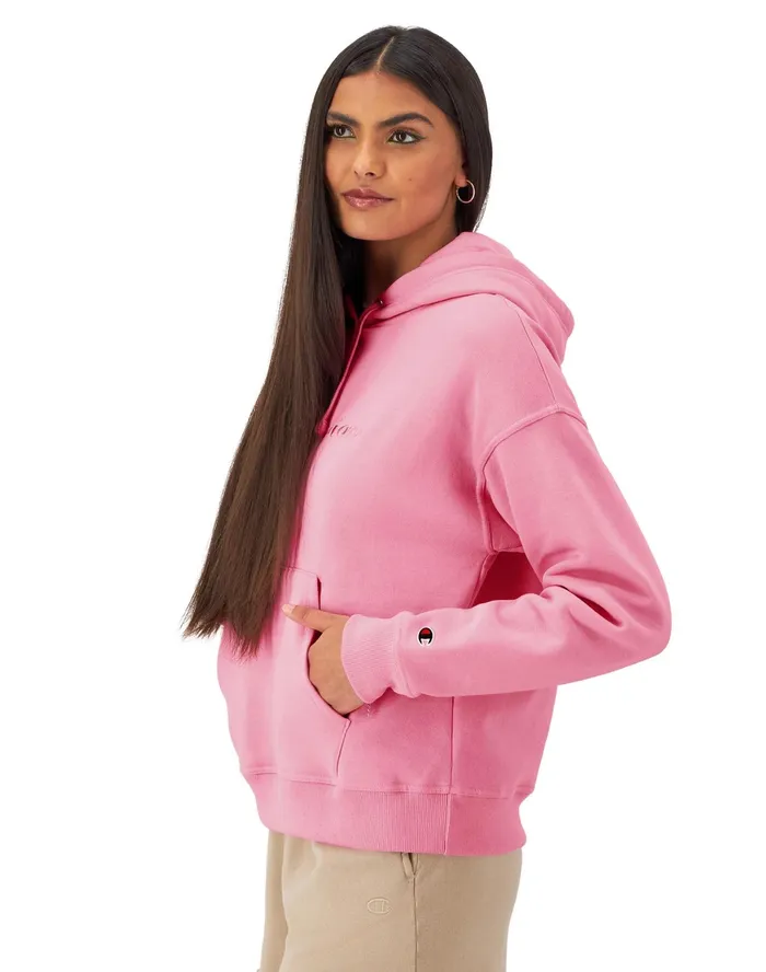 Powerblend Hoodie Full Embroidered Script Logo Plus Size Marzipan Pink Women Champion Hoodies and Sweatshirts