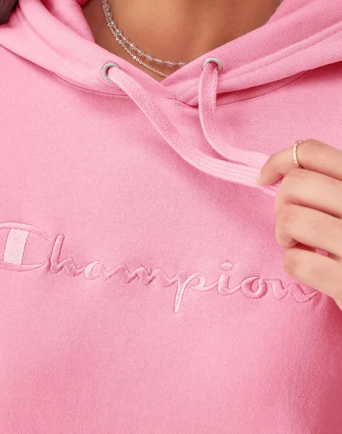 Powerblend Hoodie Full Embroidered Script Logo Plus Size Marzipan Pink Women Champion Hoodies and Sweatshirts