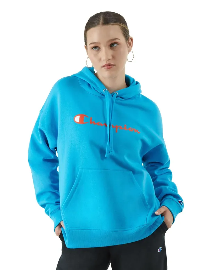 Powerblend Hoodie Script Logo New Palatinate Blue Women Champion Hoodies and Sweatshirts