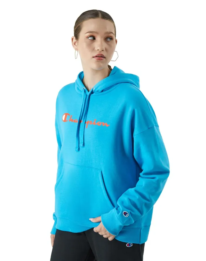 Powerblend Hoodie Script Logo New Palatinate Blue Women Champion Hoodies and Sweatshirts