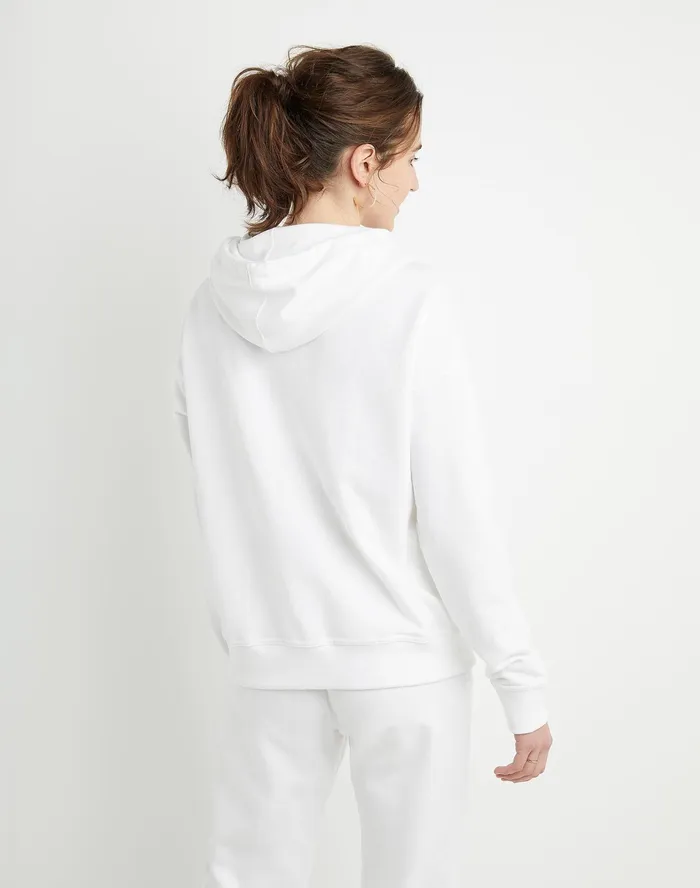 Powerblend Hoodie Script Logo White Women Champion Hoodies and Sweatshirts