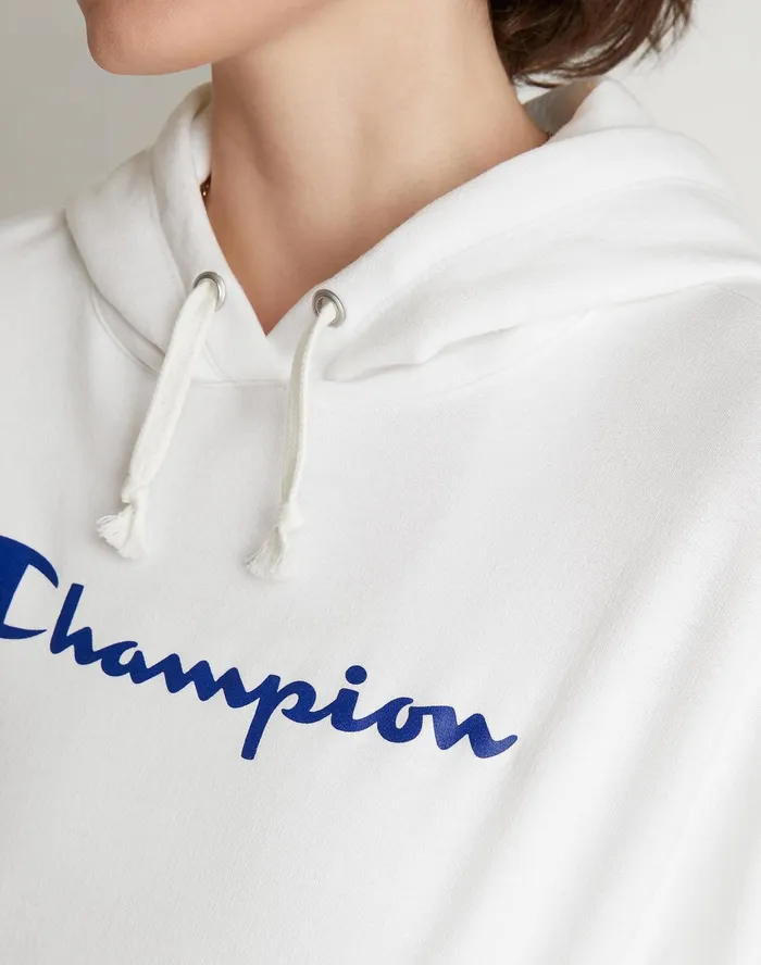 Powerblend Hoodie Script Logo White Women Champion Hoodies and Sweatshirts