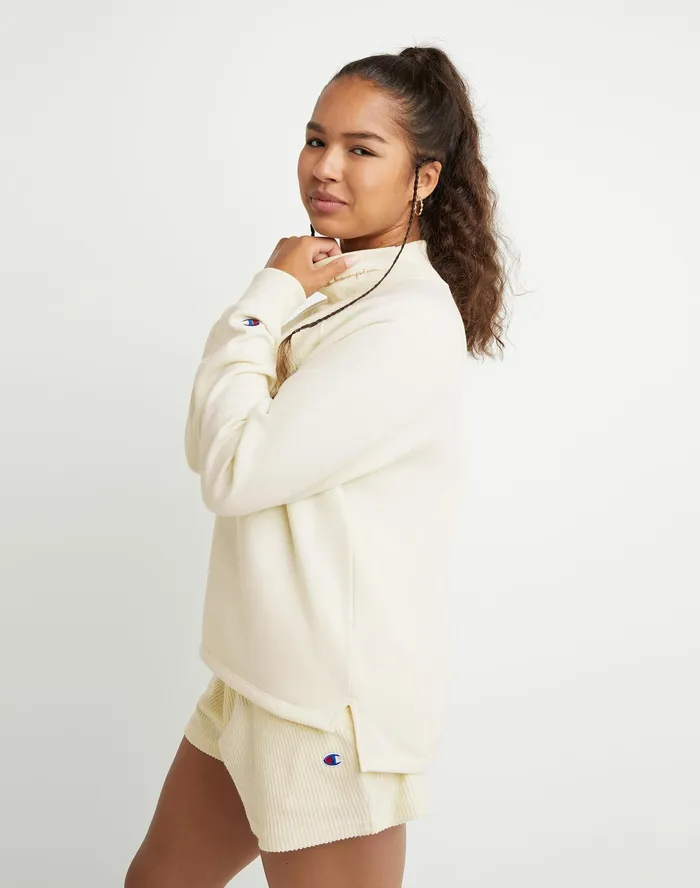 Powerblend Mock Neck Sweatshirt Script Logo Natural Women Champion Hoodies and Sweatshirts