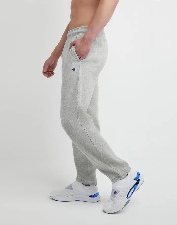 Powerblend Sweatpants Relaxed Hem C Logo 32034 Oxford Grey Men Champion Pants and Joggers