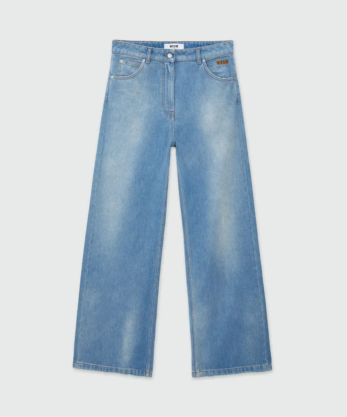 PreWashed Wide Leg Denim Pants Women MSGM Pants And Shorts