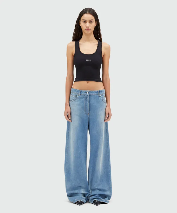 PreWashed Wide Leg Denim Pants Women MSGM Pants And Shorts