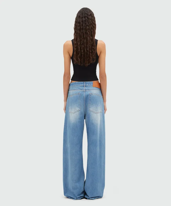 PreWashed Wide Leg Denim Pants Women MSGM Pants And Shorts