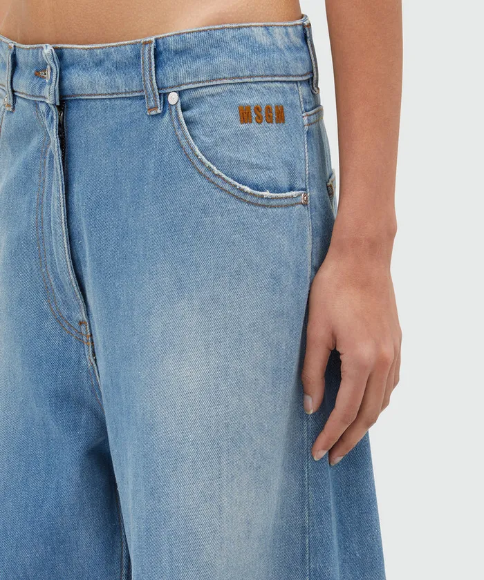 PreWashed Wide Leg Denim Pants Women MSGM Pants And Shorts