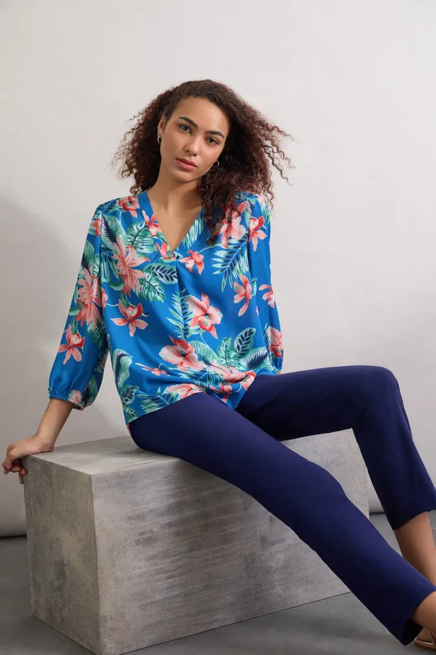 Printed VNeck Kelly Blouse Crepe De Chine Women Jones New York Tops and Blouses