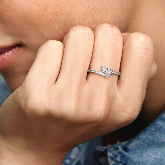 Promise Rings Women Pandora Two Sparkling Hearts Ring