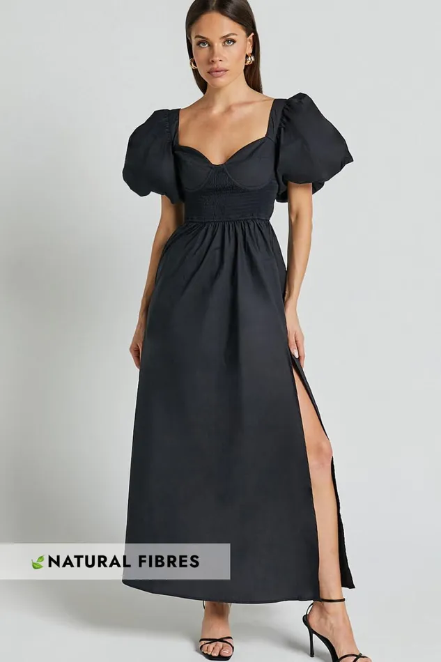 Raiza Midi Dress 8211 Shirred Waist Puff Sleeve Dress In Black Women Showpo Curve Clothes Raiza Midi Dress 8211 Shirred Waist Puff Sleeve Dress In Black Women Showpo Curve Clothes